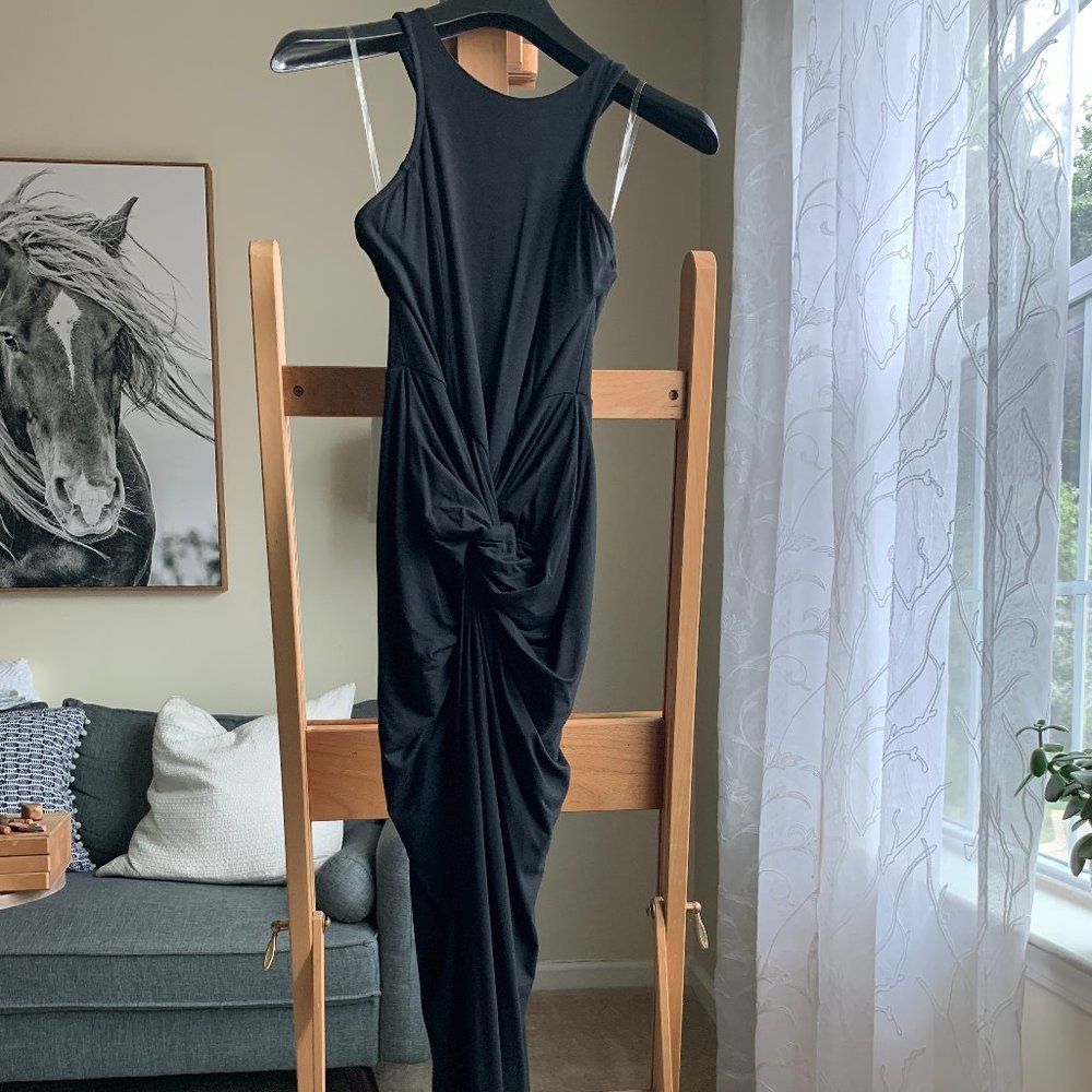 Gracia Knit High-Low Wrap Maxi Dress -Black